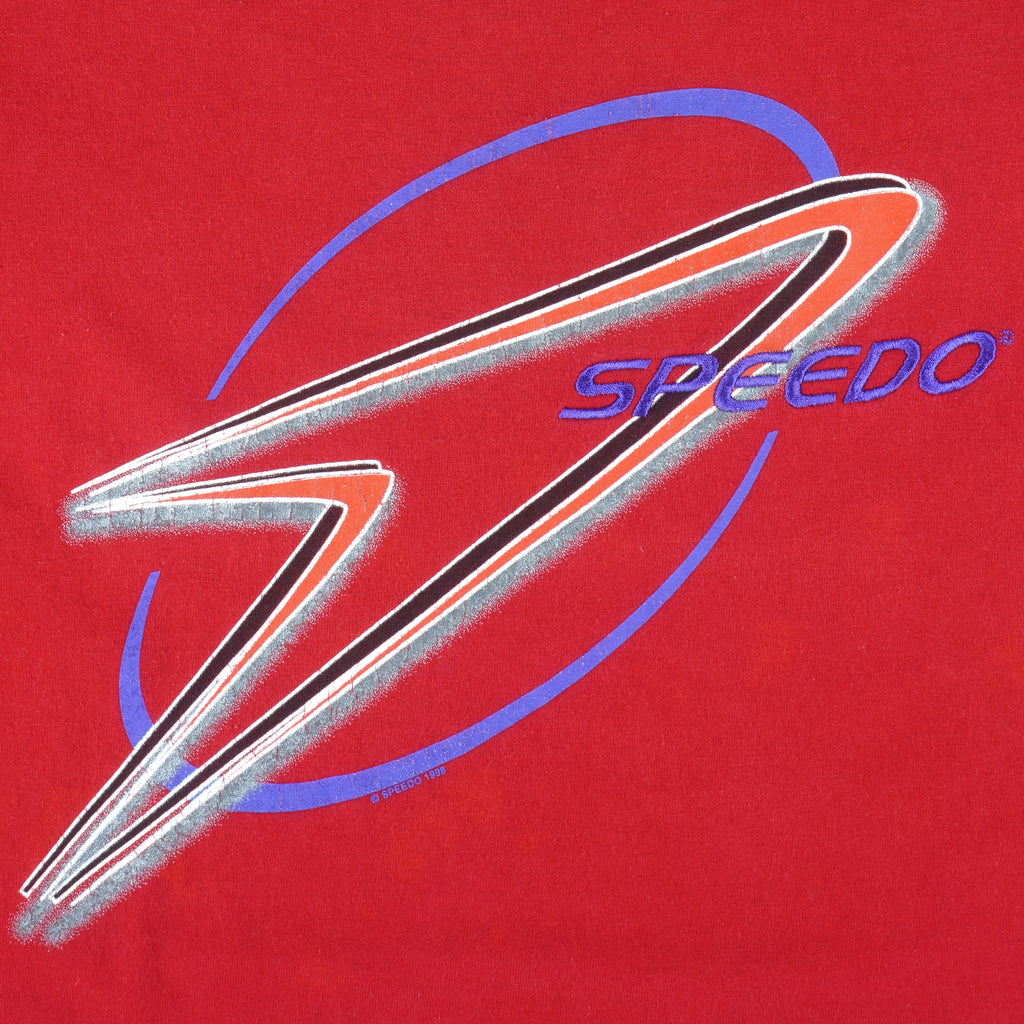 Speedo - Red Embroidered T-Shirt 1998 Large Vintage Retro