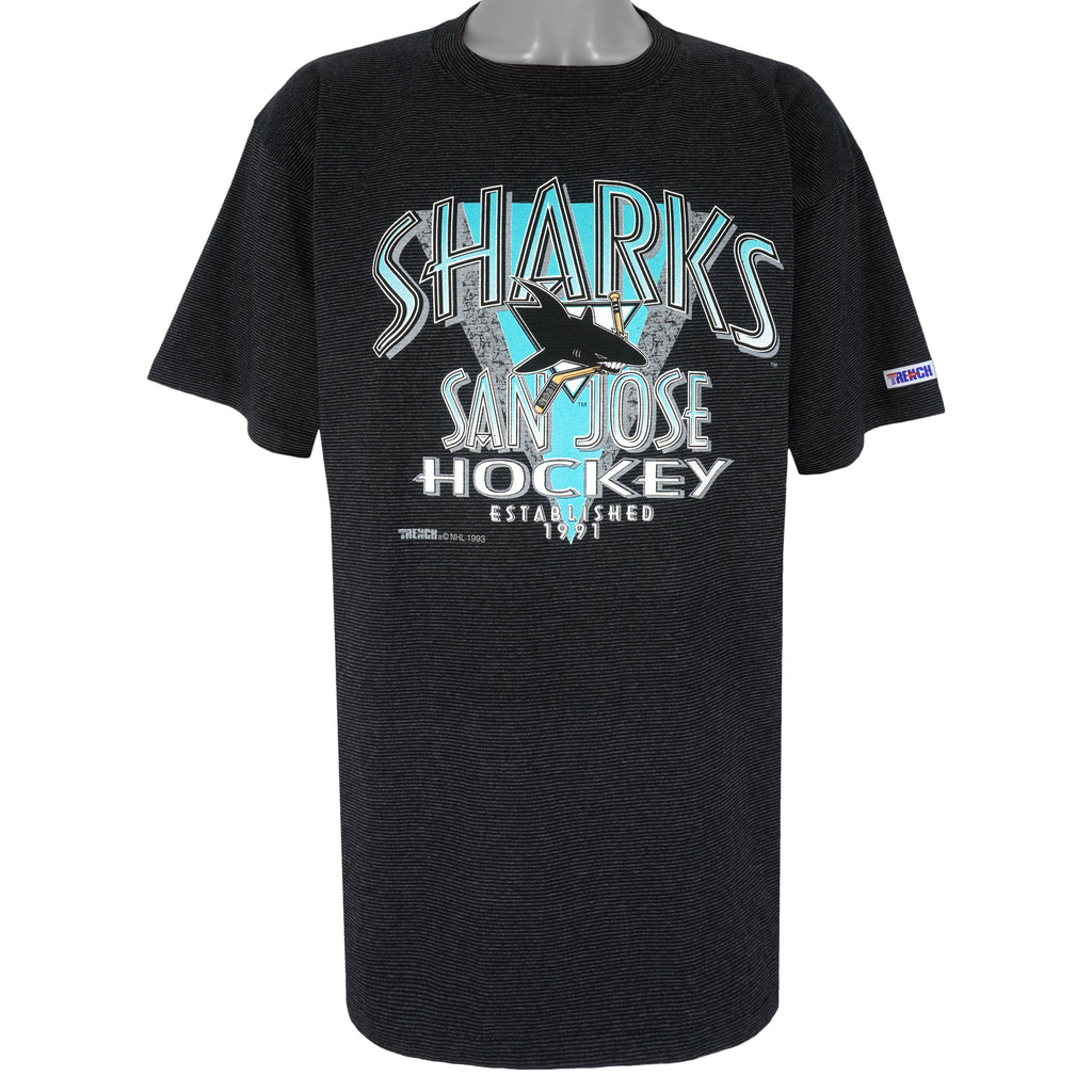 NHL (Trench) - Black San Jose Sharks T-Shirt 1996 X-Large Vintage Retro Football