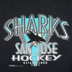 NHL (Trench) - Black San Jose Sharks T-Shirt 1996 X-Large Vintage Retro Football
