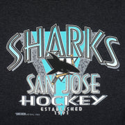 NHL (Trench) - Black San Jose Sharks T-Shirt 1996 X-Large Vintage Retro Football