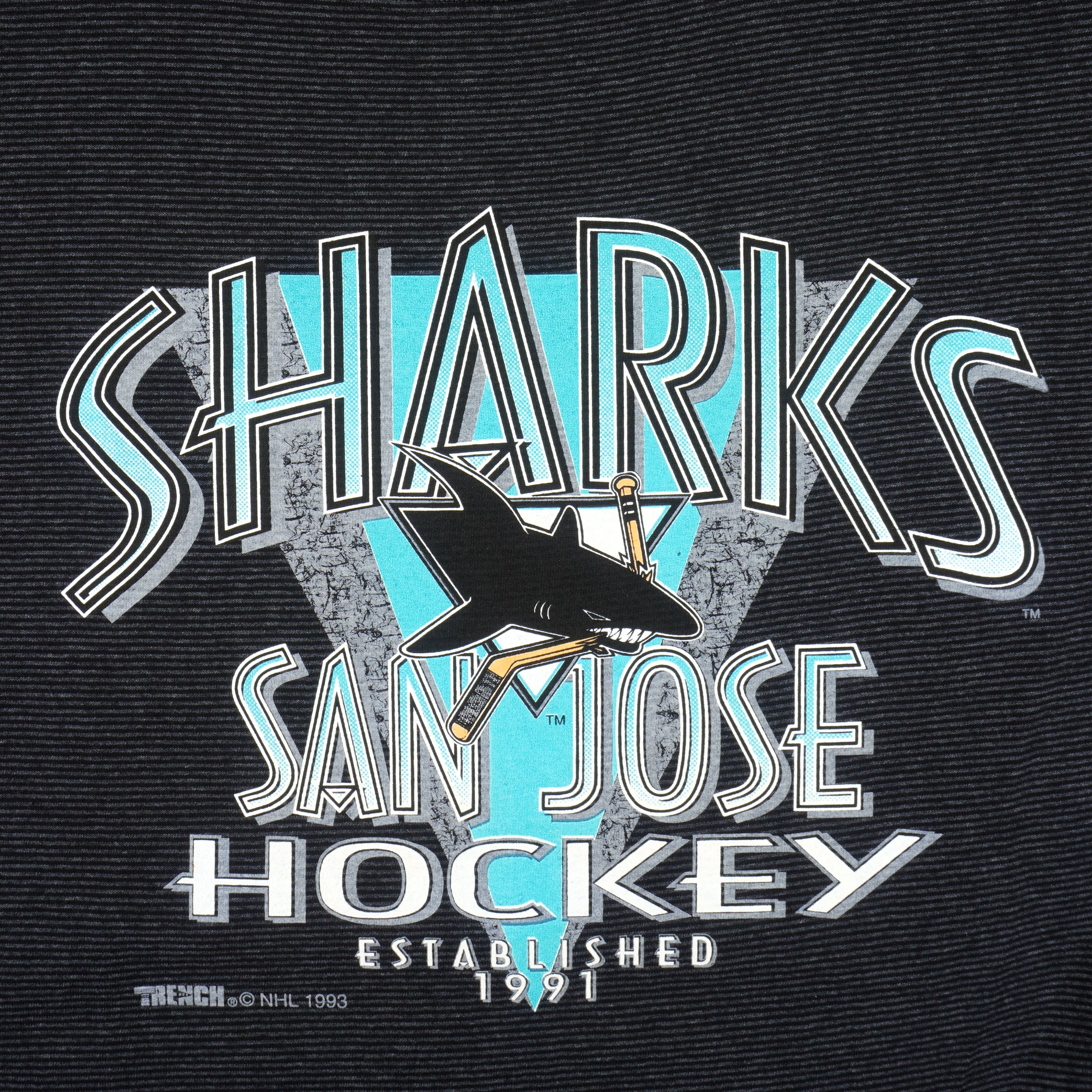 NHL (Trench) - Black San Jose Sharks T-Shirt 1996 X-Large Vintage Retro Football
