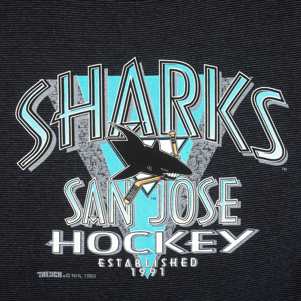 NHL (Trench) - Black San Jose Sharks T-Shirt 1996 X-Large Vintage Retro Football