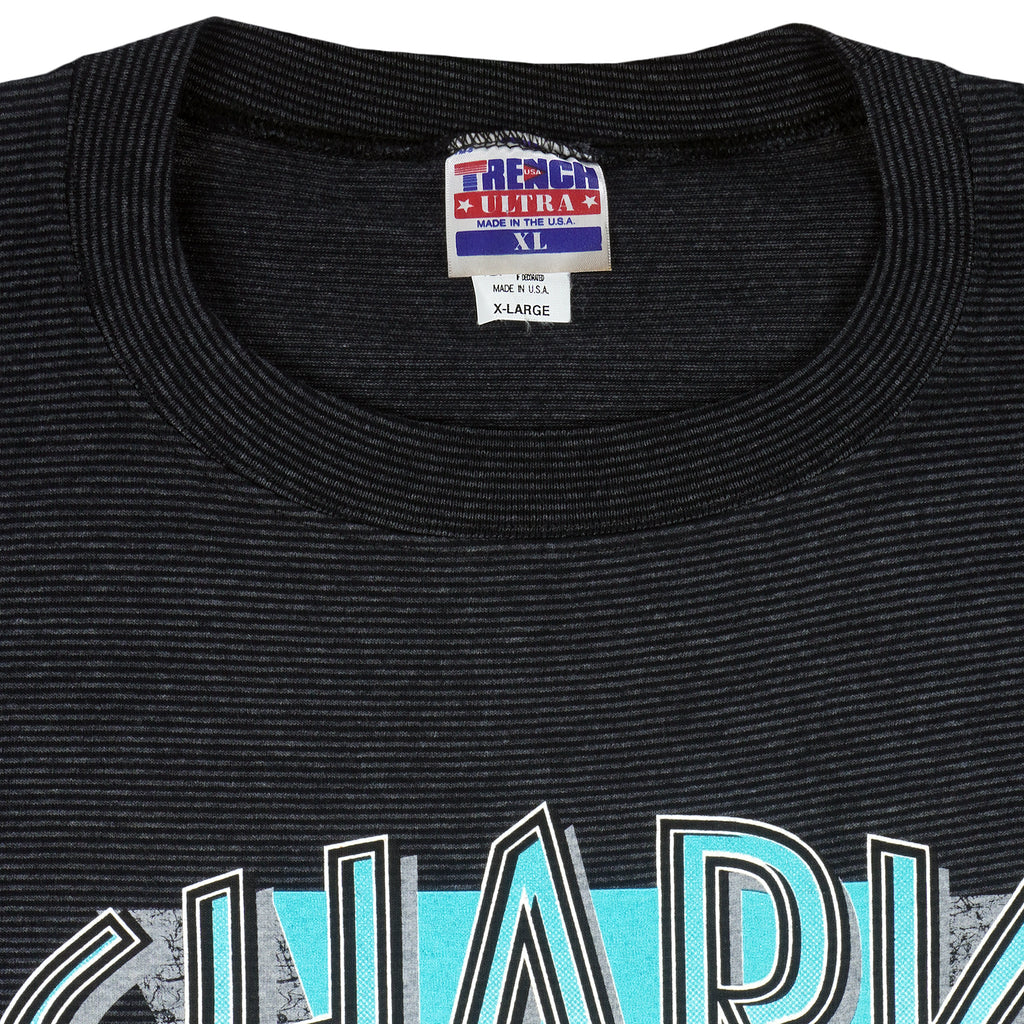 NHL (Trench) - Black San Jose Sharks T-Shirt 1996 X-Large Vintage Retro Football