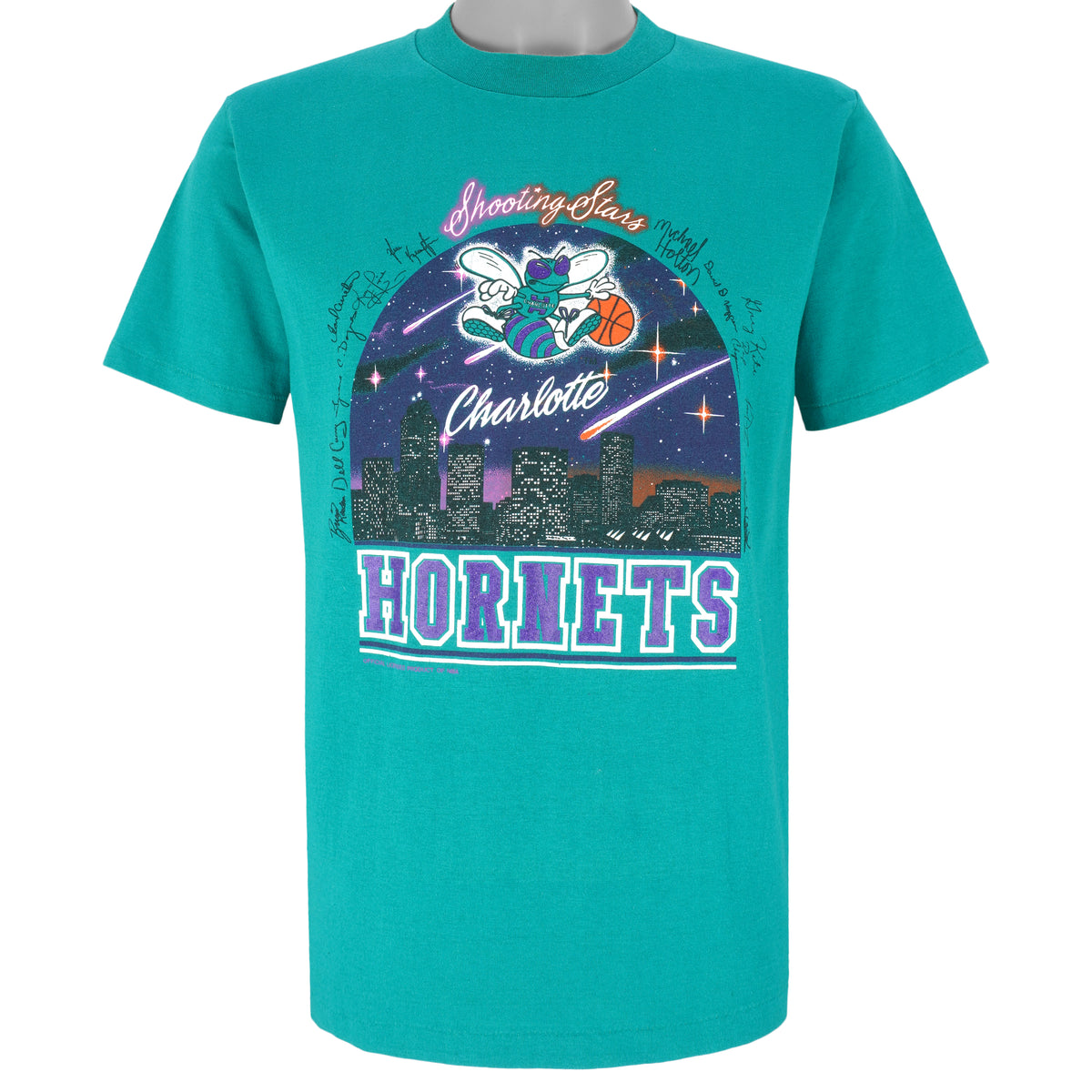 NBA - Charlotte Hornets Shooting Stars T-Shirt 1990s Large Vintage Retro Basketball