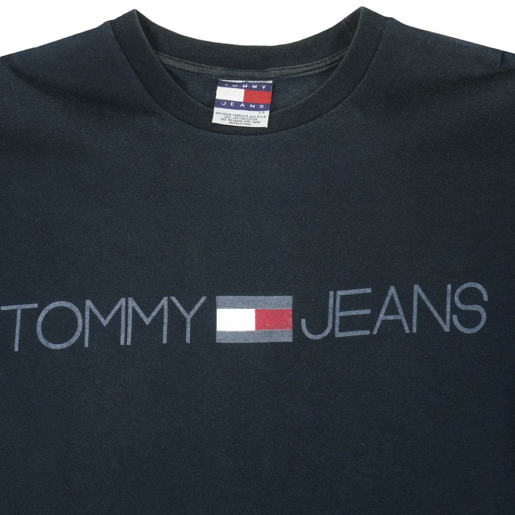 Tommy Hilfiger - Black Classic T-Shirt Large Vintage Retro