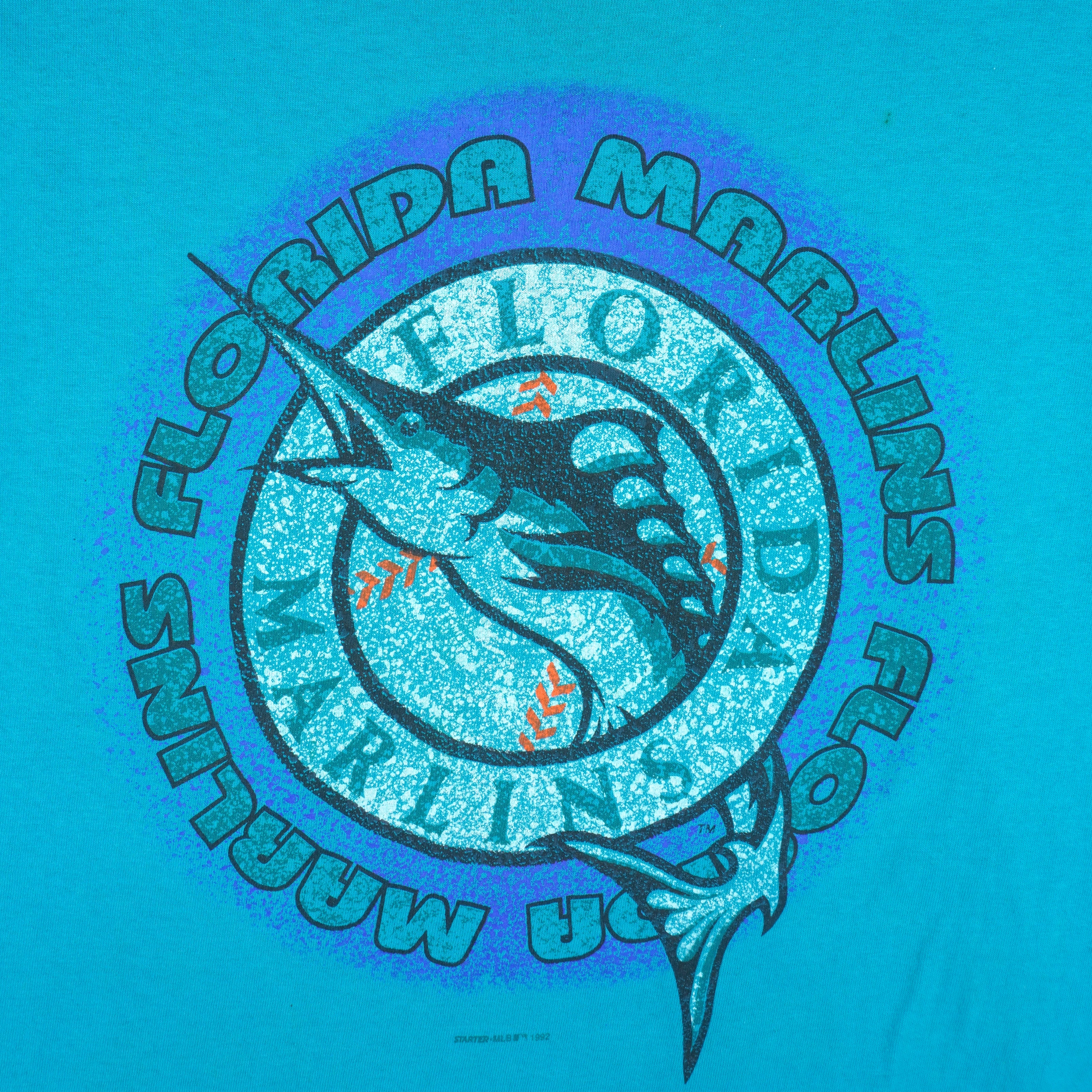 Starter - Florida Marlins Big Logo T-Shirt 1992 Large Vintage Retro Basball