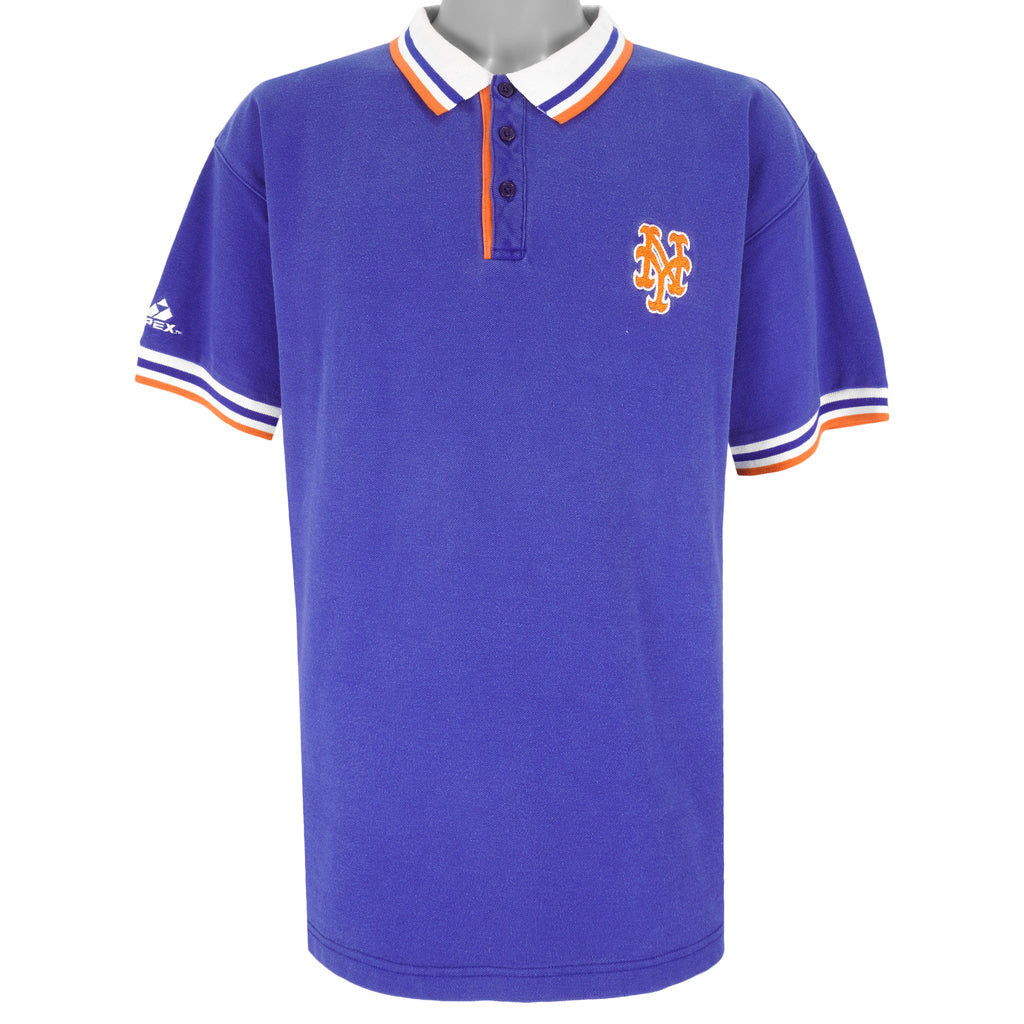 MLB (Apex One) - New York Mets Polo T-Shirt 1990s Large Vintage Retro Baseball