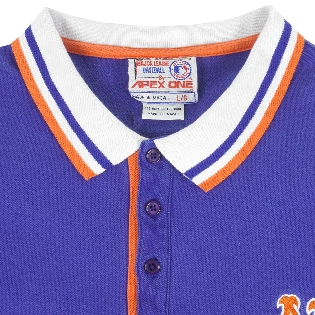 MLB (Apex One) - New York Mets Polo T-Shirt 1990s Large Vintage Retro Baseball