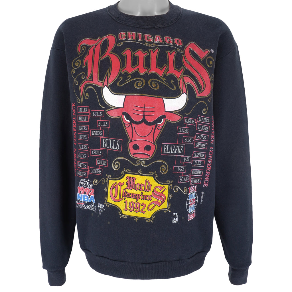 NBA (Changes) - Black Chicago Bulls Crew Neck Sweatshirt 1992 Large Vintage Retro Basketball