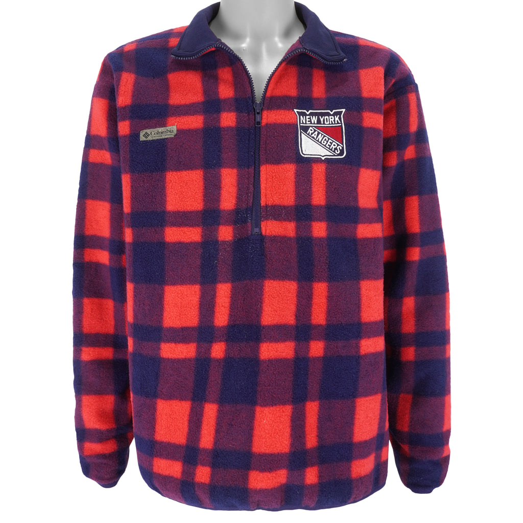 NHL (Columbia) - New York Rangers Plaid Sweatshirt 1990s Large Vintage Retro Hockey