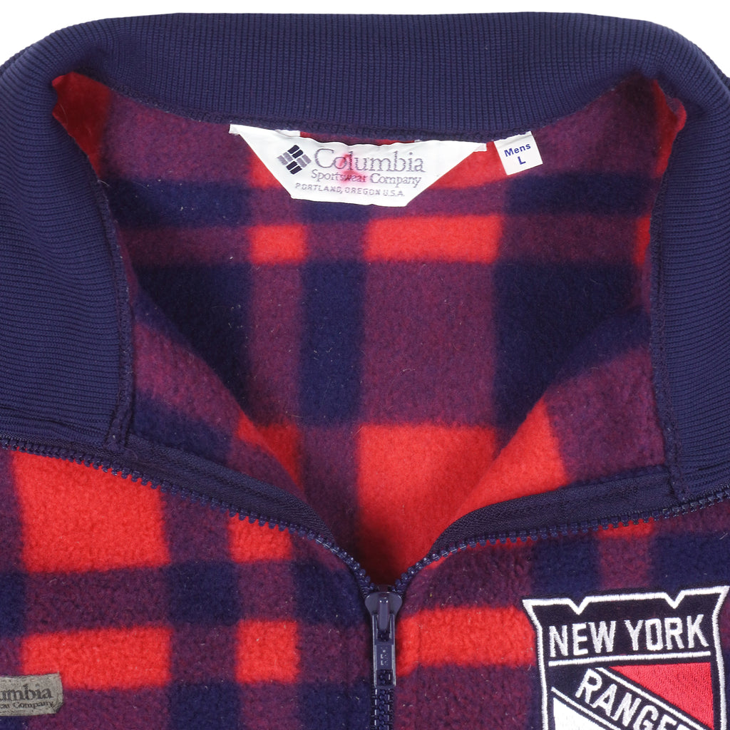 NHL (Columbia) - New York Rangers Plaid Sweatshirt 1990s Large Vintage Retro Hockey