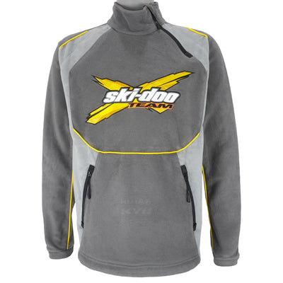Ski-Doo - Grey Embroidered Snowmobile Fleece Sweatshirt 1990s Medium