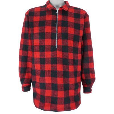Vintage (Marlboro) - Plaid & Red 1/4 Zip Reversible Sweatshirt 1990s Medium