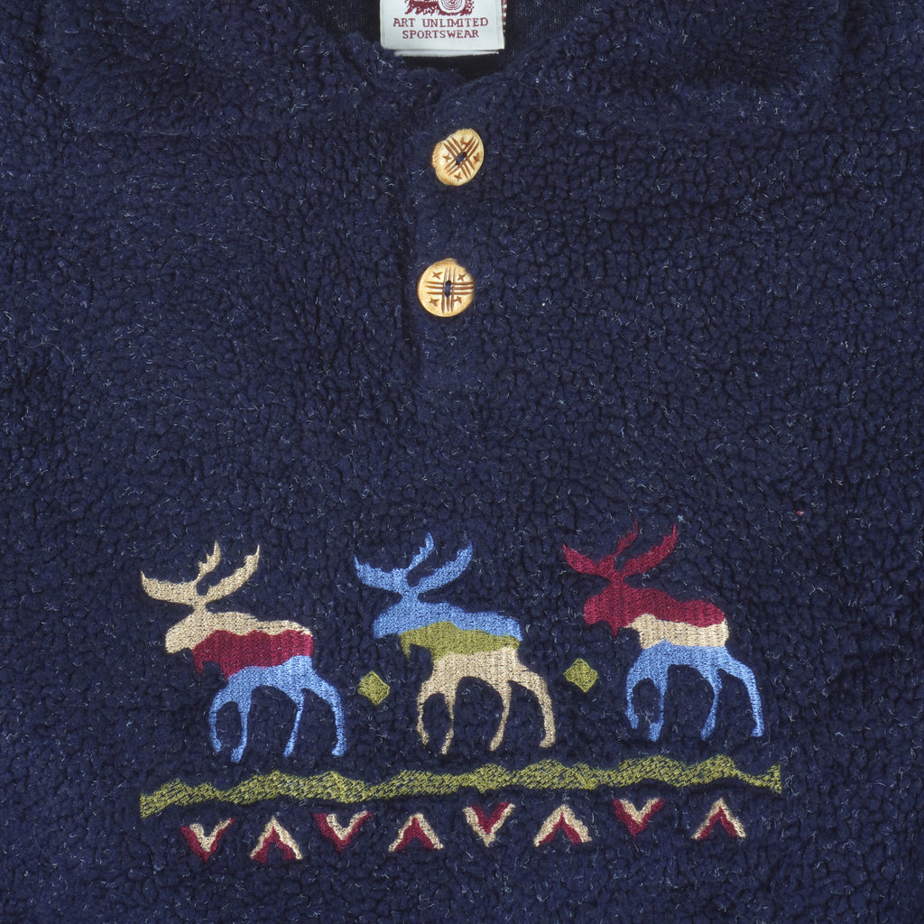 Vintage - Moose Embroidered Fleece Sweatshirt 1990s Large Vintage Retro