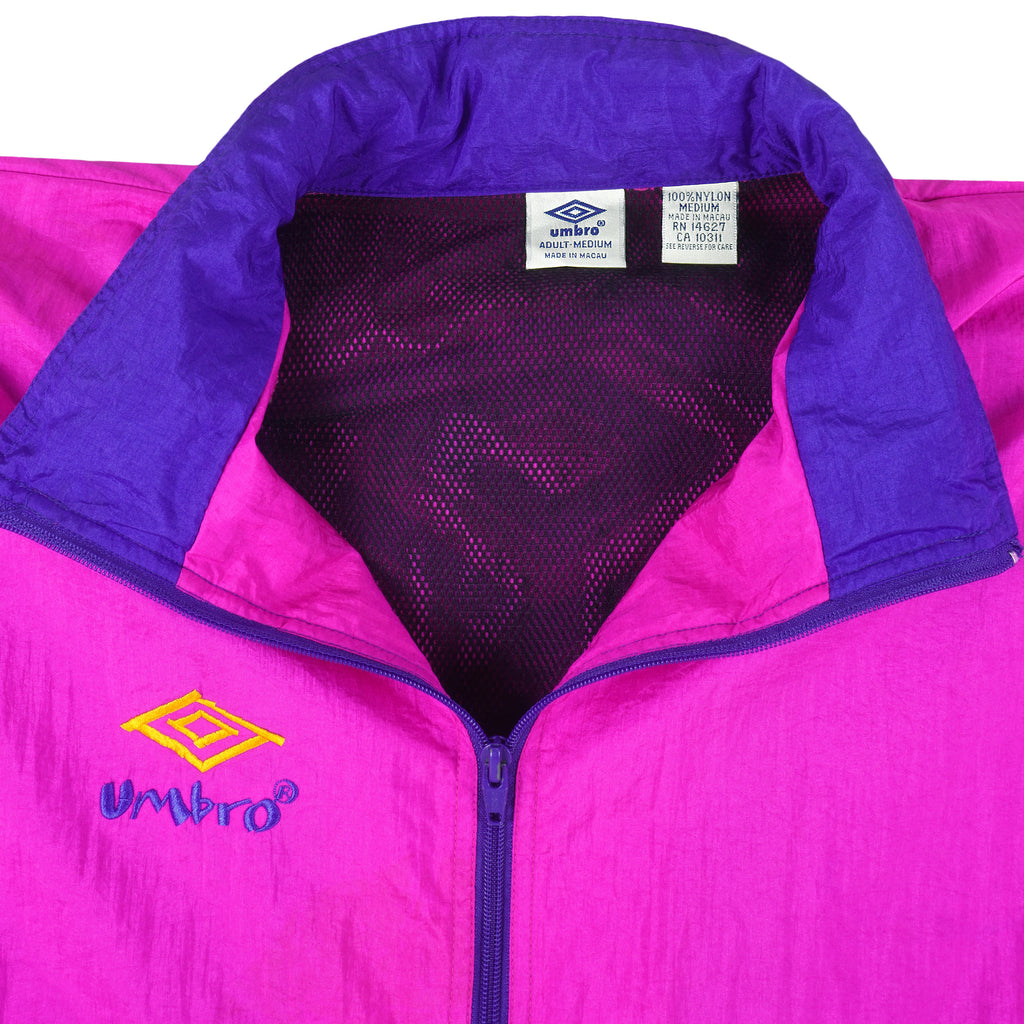 Umbro - Pink & Blue Zip-Up Windbreaker 1990s Medium Vintage Retro