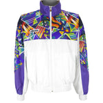 Ellesse - White with Logo Patterned Windbreaker 1990s Large