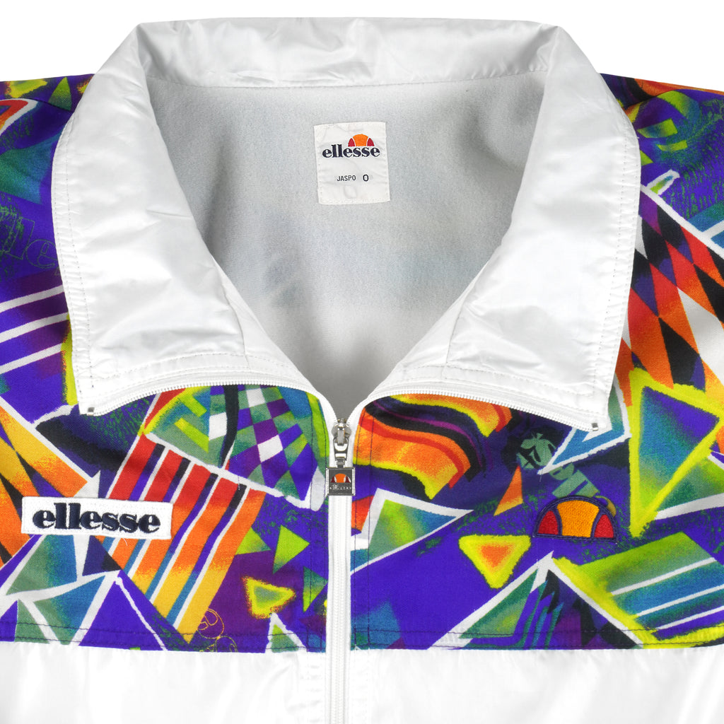 Ellesse - White Patterned Windbreaker 1990s X-Large Vintage Retro