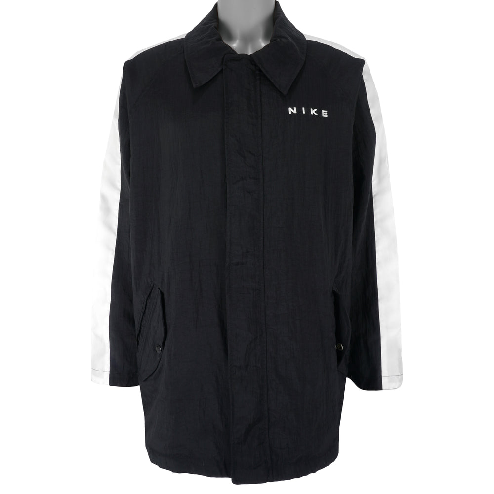 Nike - ฺBlack Zip-Up Big Logo Windbreaker 1990s Large Vintage Retro
