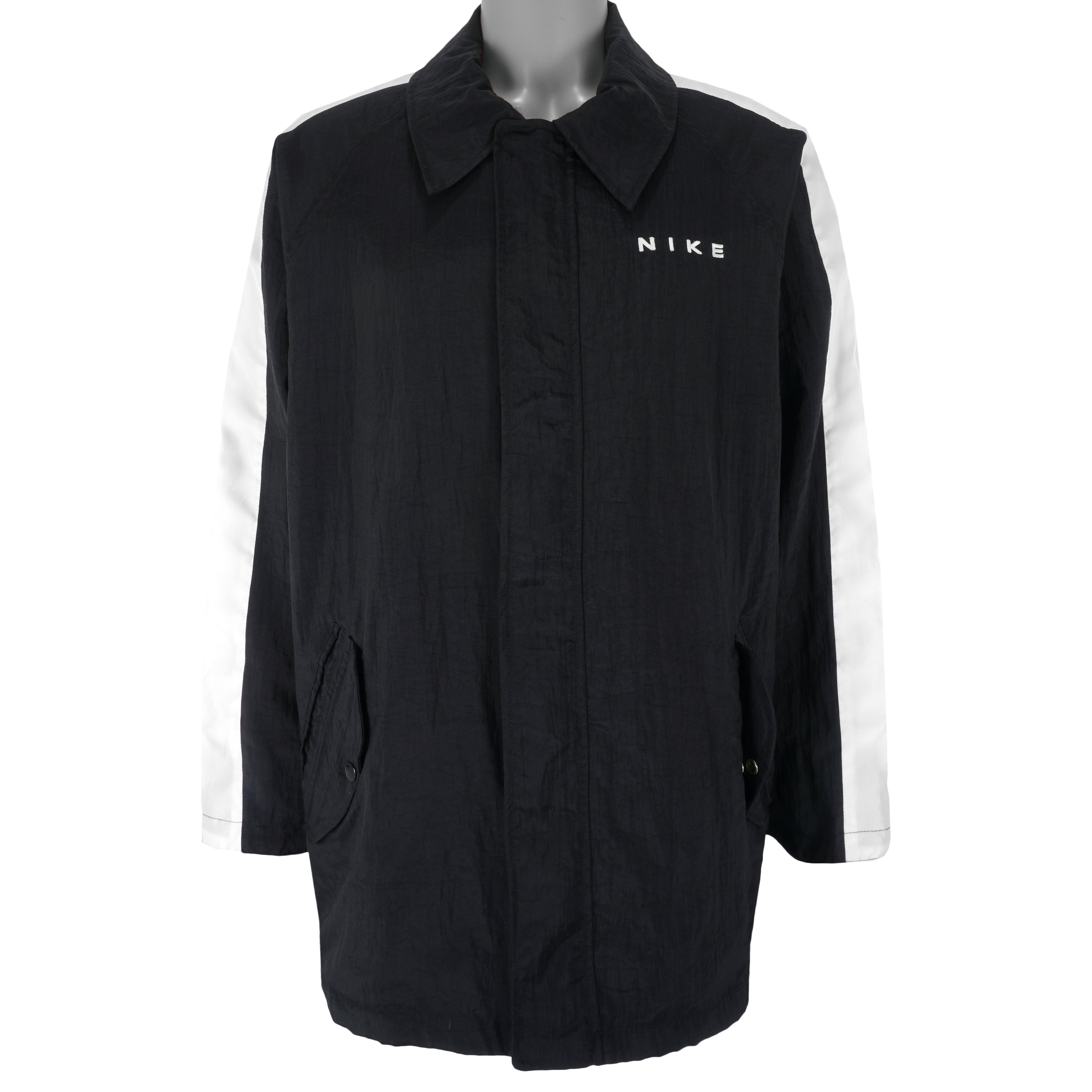 Nike - ฺBlack Zip-Up Big Logo Windbreaker 1990s Large Vintage Retro