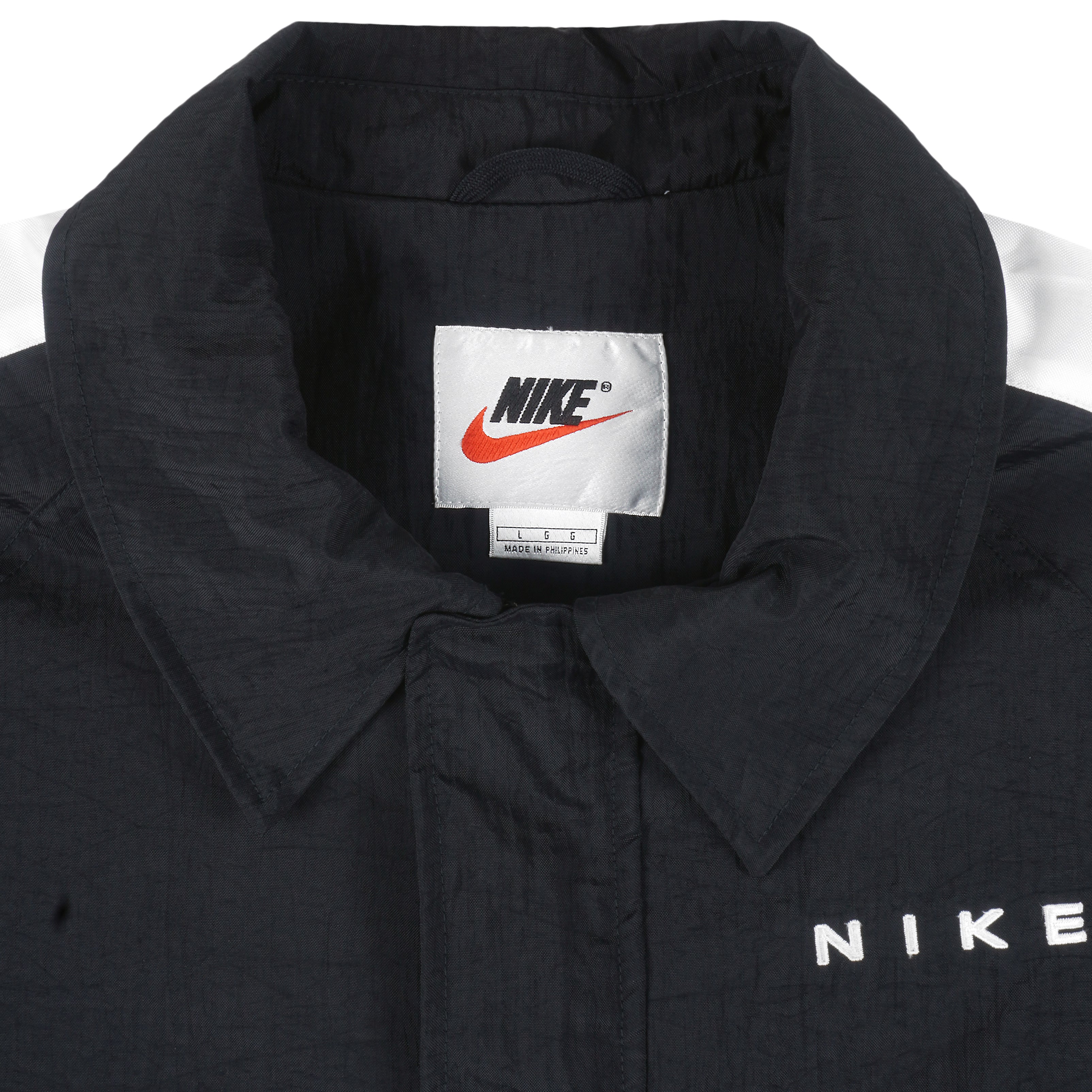 Nike - ฺBlack Zip-Up Big Logo Windbreaker 1990s Large Vintage Retro