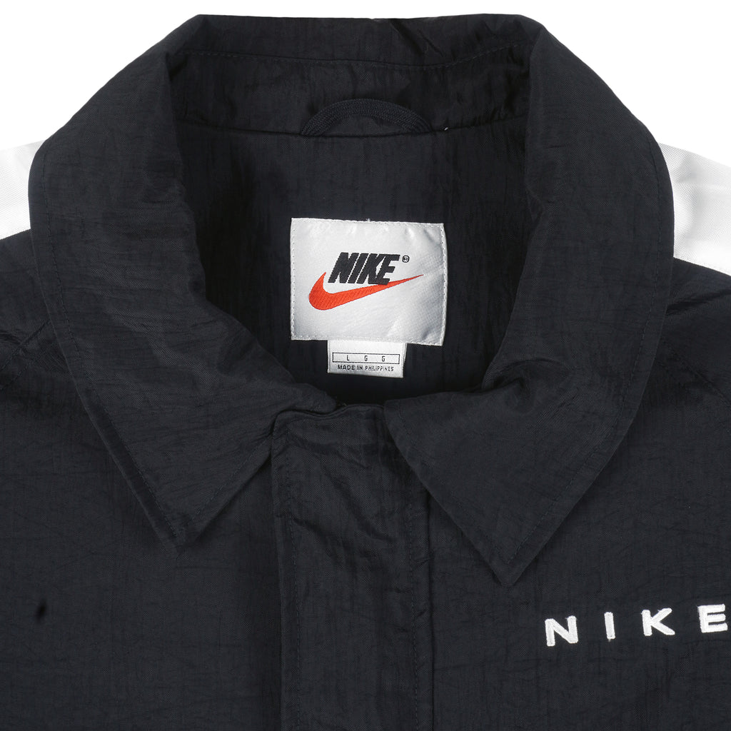 Nike - ฺBlack Zip-Up Big Logo Windbreaker 1990s Large Vintage Retro