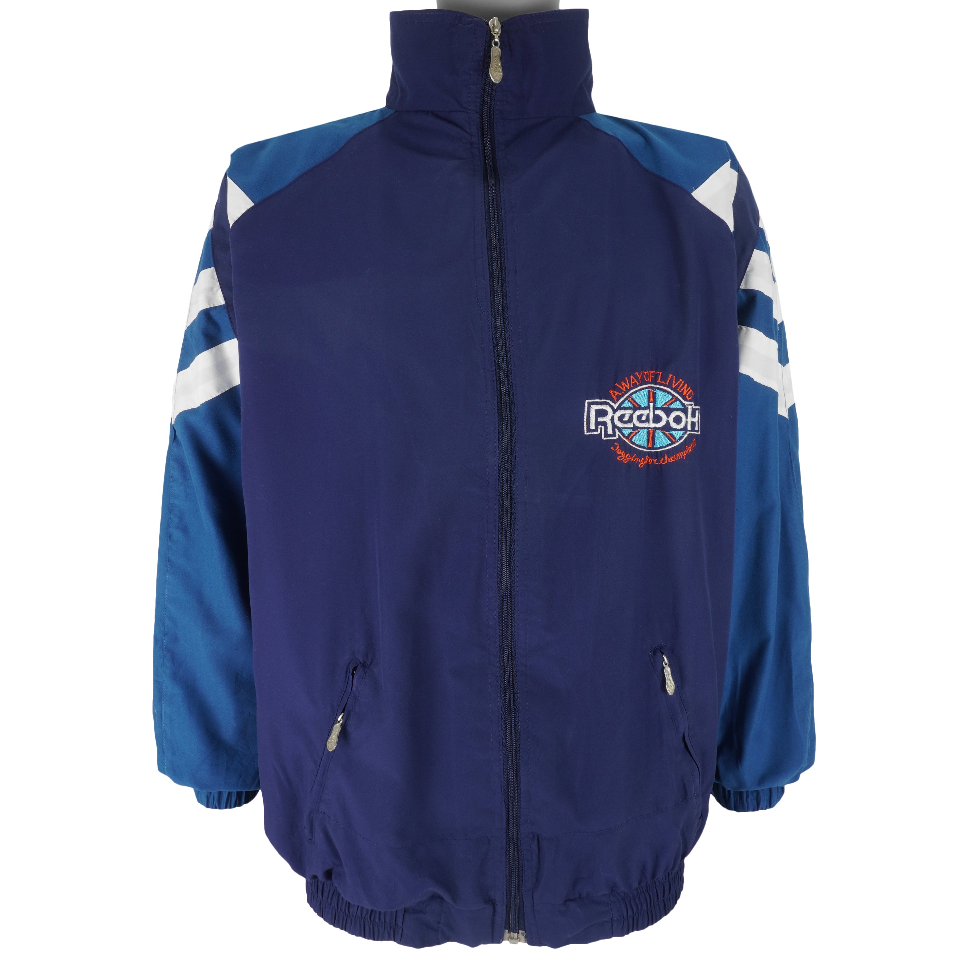 Reebok - Blue Big Logo Windbreaker 1990s X-Large Vintage Retro