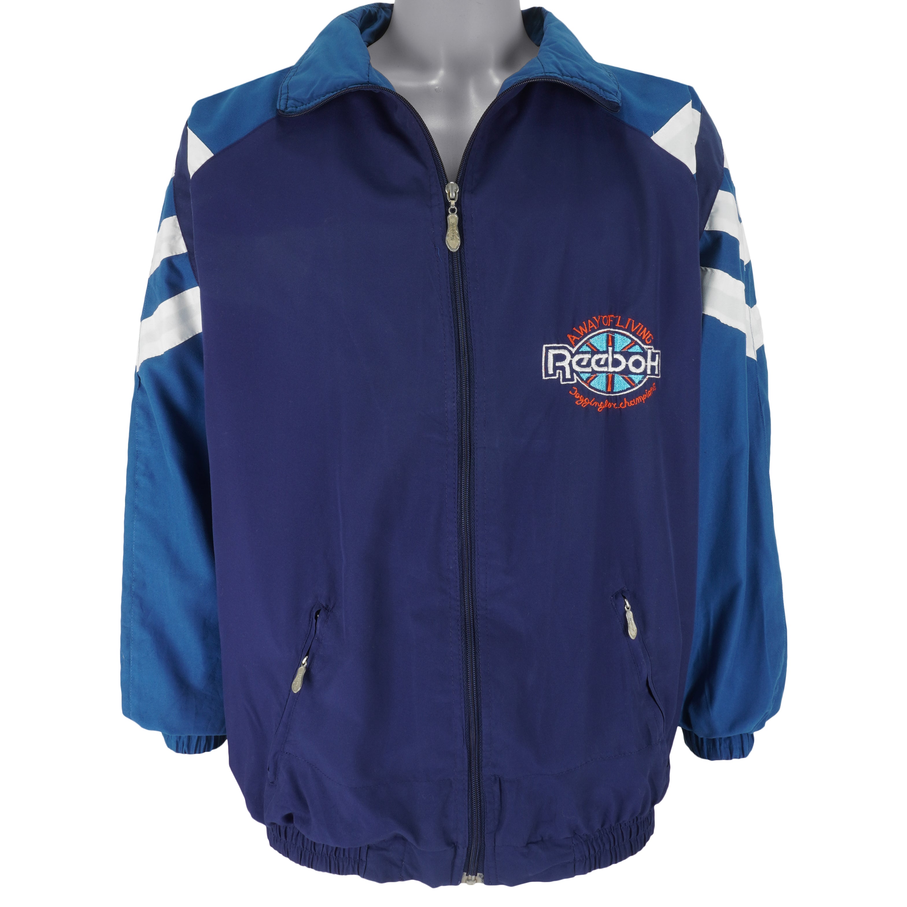 Reebok - Blue Big Logo Windbreaker 1990s X-Large Vintage Retro
