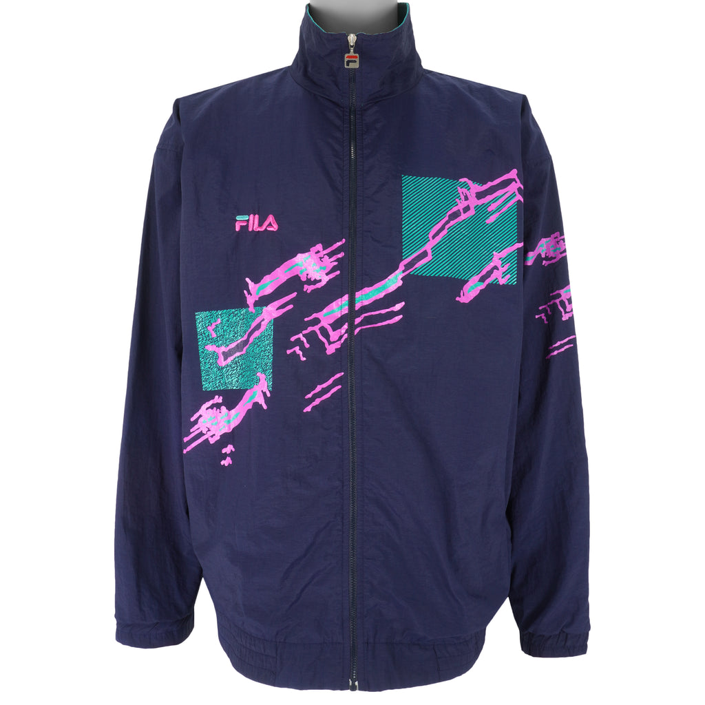 Fila - Blue Zip-Up Windbreaker 1990s 3X-Large Vintage Retro