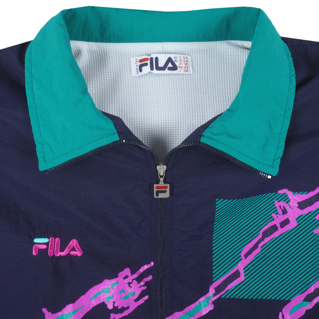 Fila - Blue Zip-Up Windbreaker 1990s 3X-Large Vintage Retro