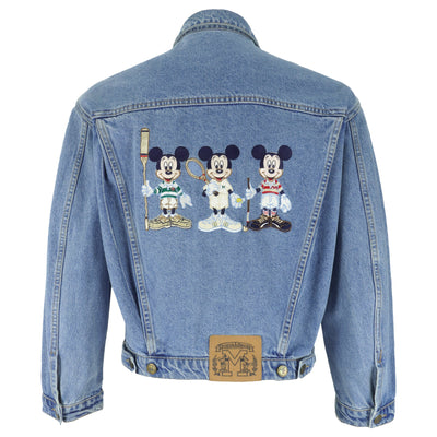 Disney (Donaldson) - Athletic Mickey Mouse Embroidered Denim Jacket 1990s Medium