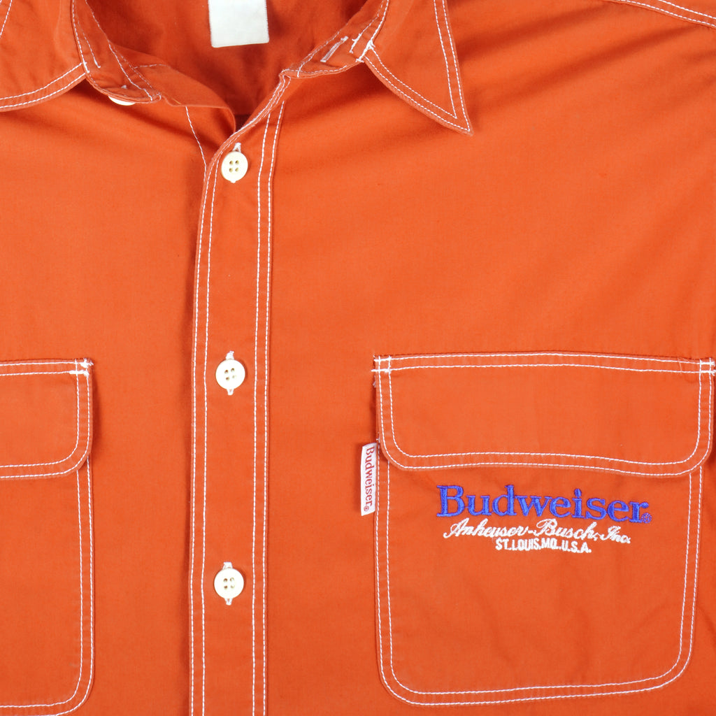 Vintage - Orange Budweiser Long Sleeved Shirt 1990s Medium Vintage Retro