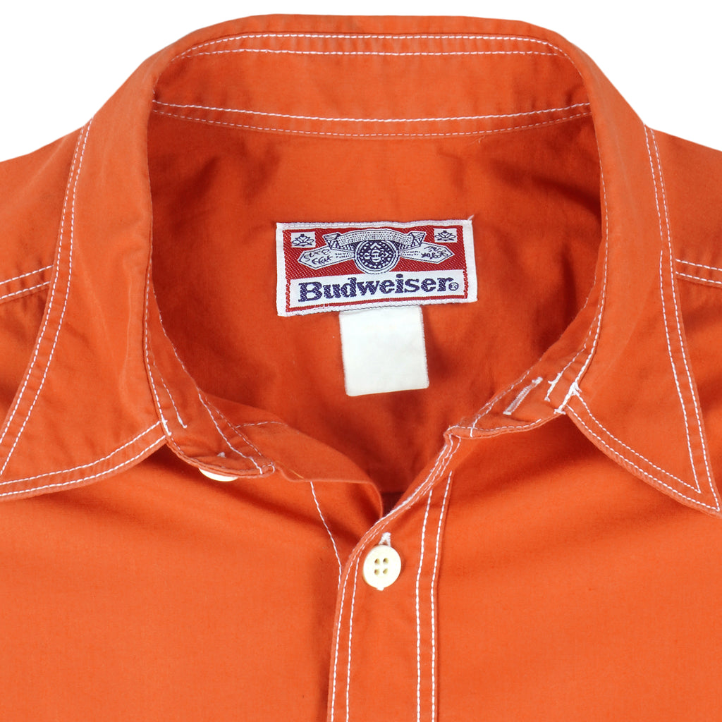 Vintage - Orange Budweiser Long Sleeved Shirt 1990s Medium Vintage Retro