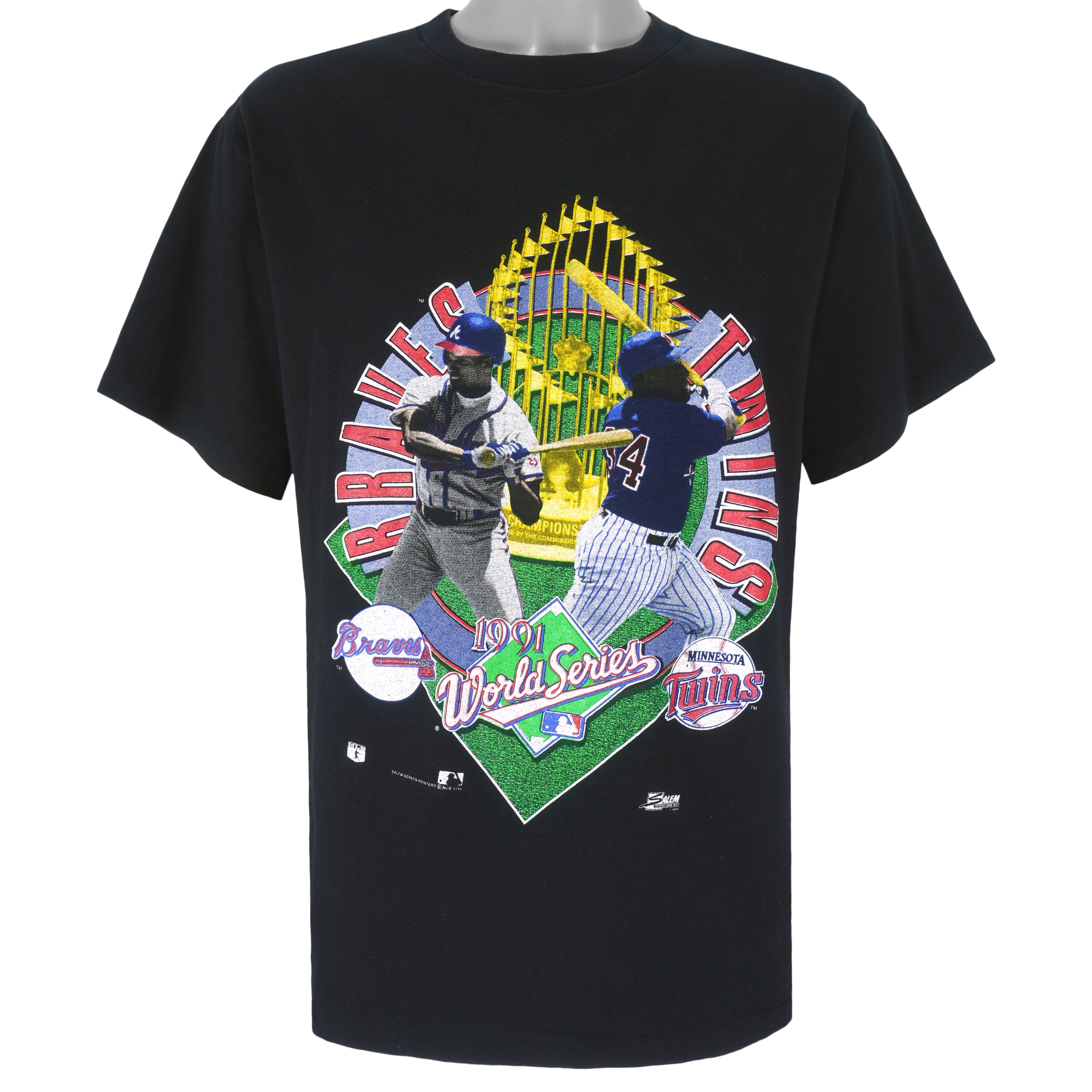 MLB (Salem) - World Series Champs Twins VS Braves T-Shirt 1991 Large Vintage Retro Baseball