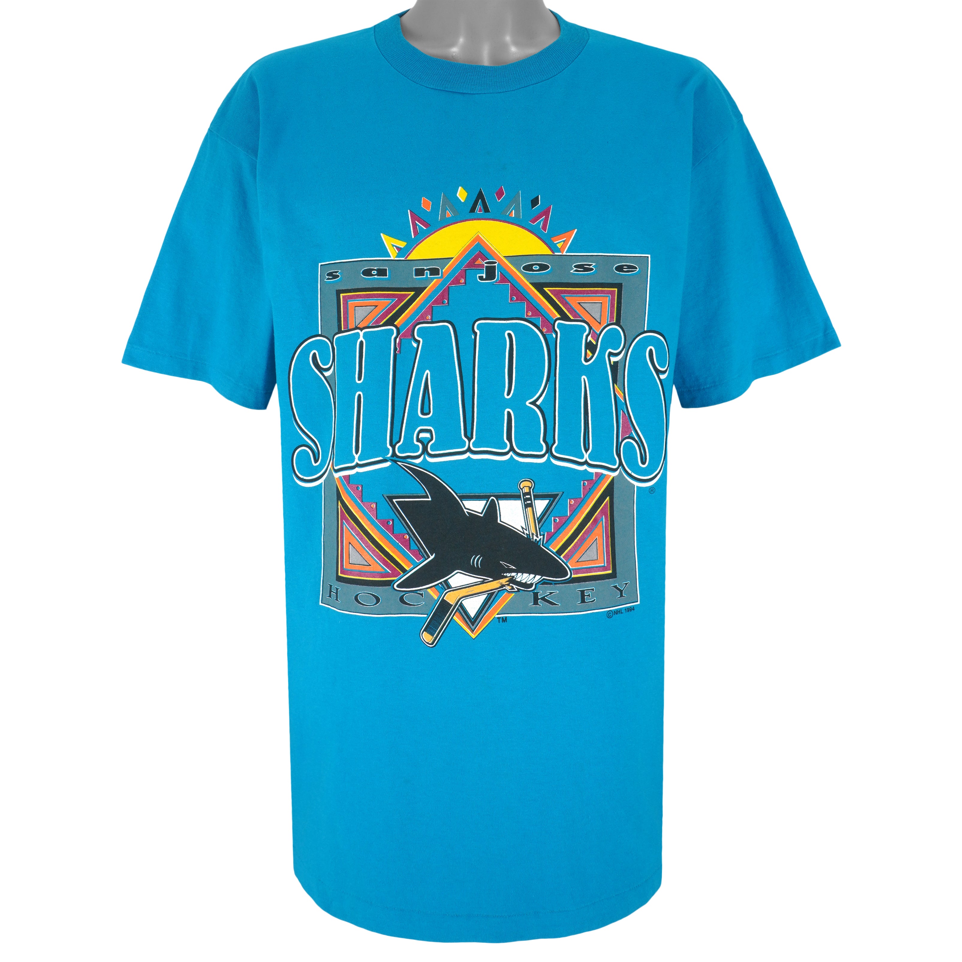 NHL (Competitor) - San Jose Sharks Big Logo T-Shirt 1994 X-Large Vintage Retro Hockey