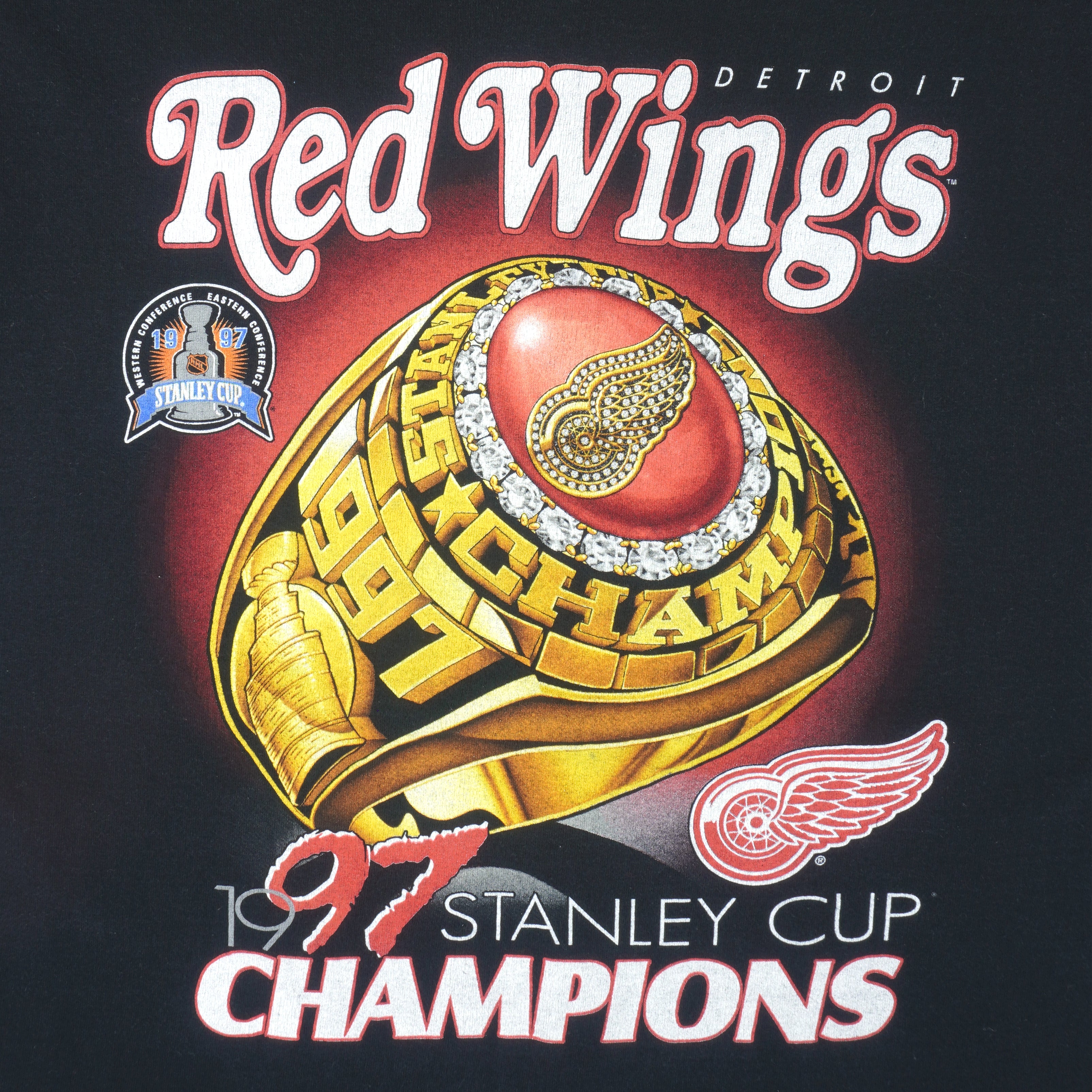 NHL (Pro Player) - Detroit Red Wings Championship Ring T-Shirt 1997 Large Vintage Retro Hockey