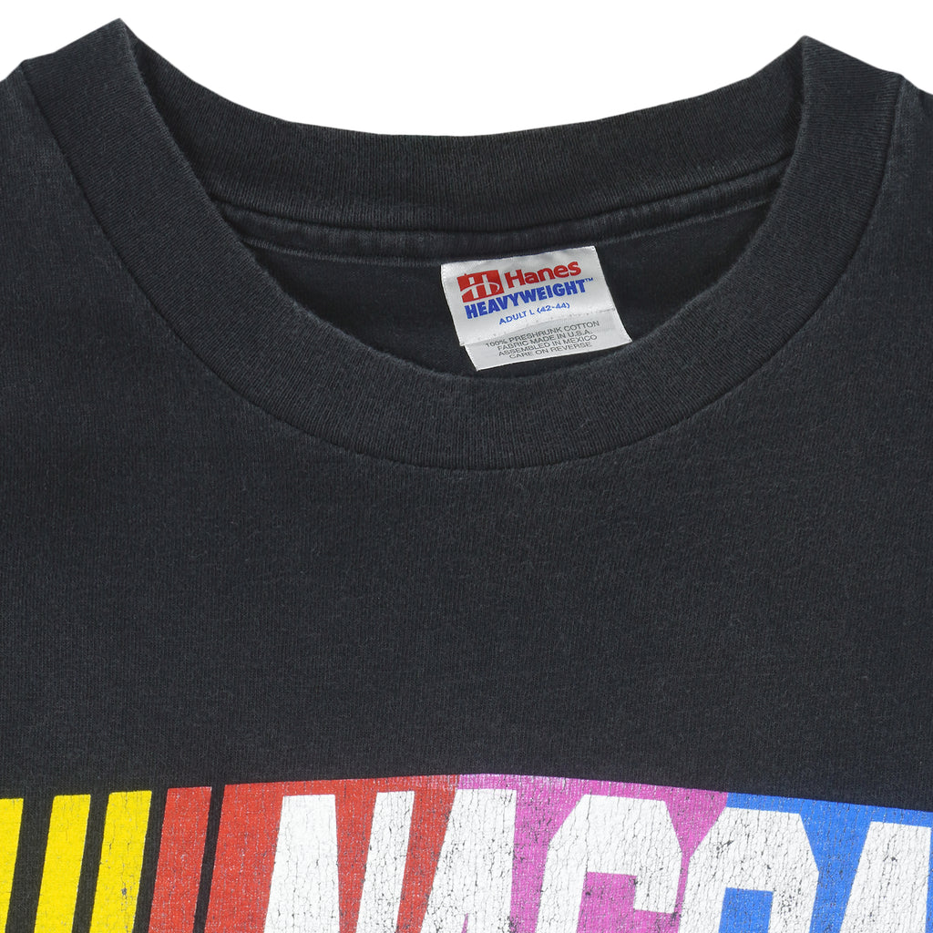 NASCAR (Hanes) - Black Motorsport Racing T-Shirt 1990s Large Vintage Retro