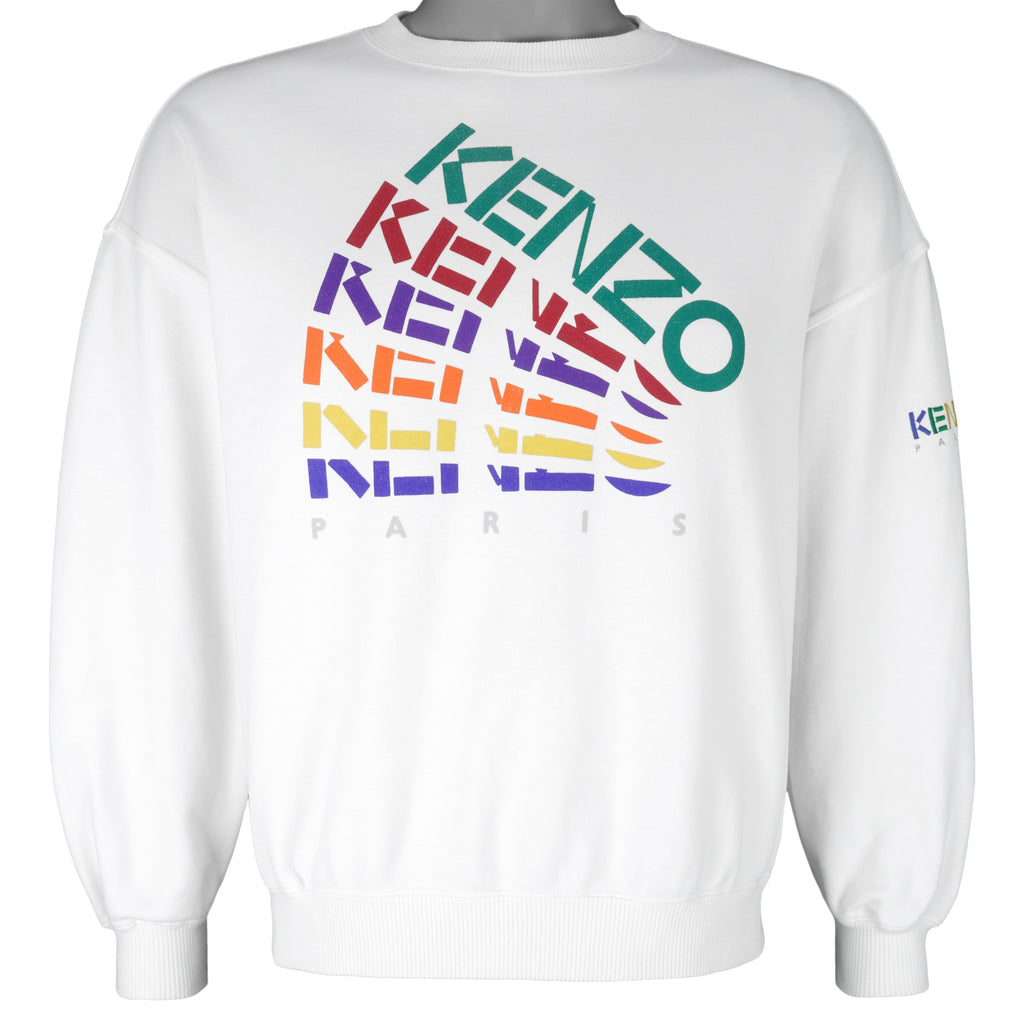 Kenzo - White Kenzo Paris Crew Neck Sweatshirt 1990s Medium Vintage Retro