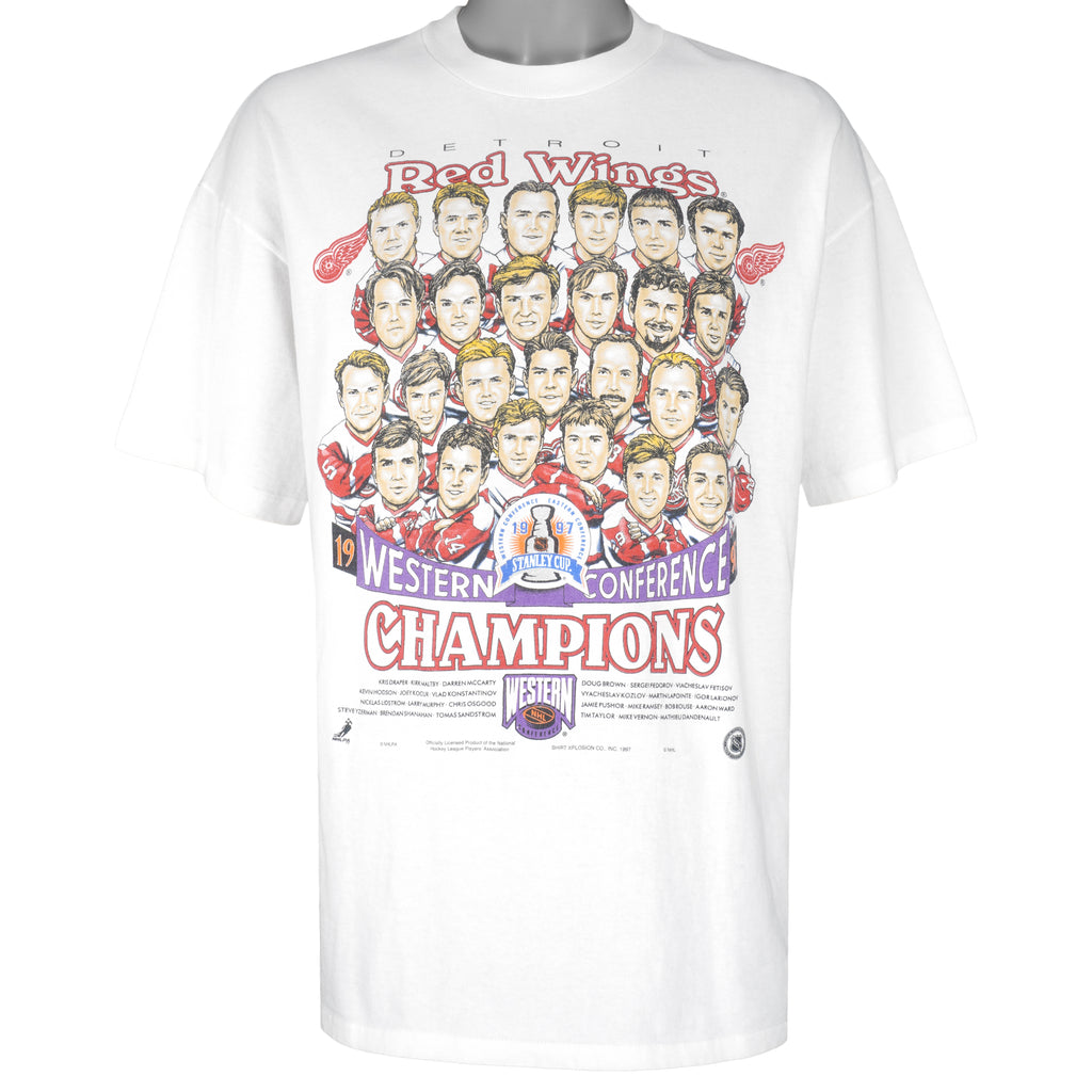 NHL (Hanes) - Red Wings Stanley Cup Champions Caricature T-Shirt 1997 X-Large Vintage Retro Hockey