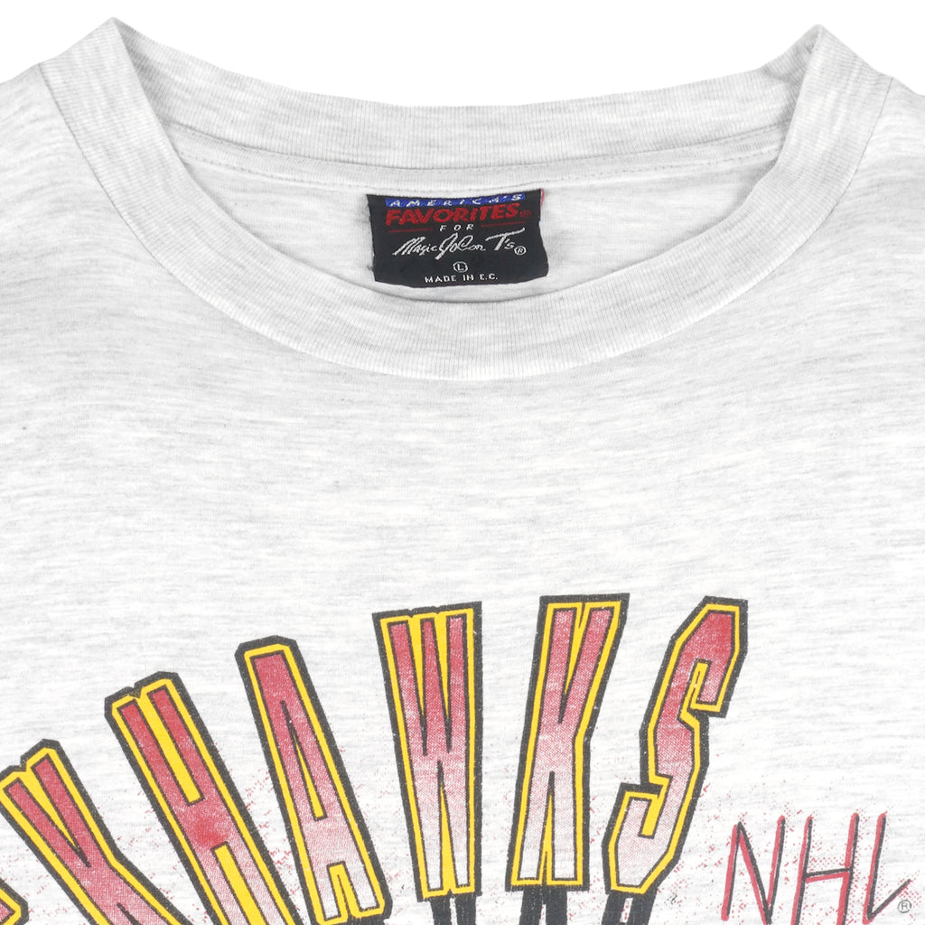 NHL (Magic Johnson Ts) - Grey Chicago Blackhawks T-Shirt 1994 Large Vintage Retro Hockey