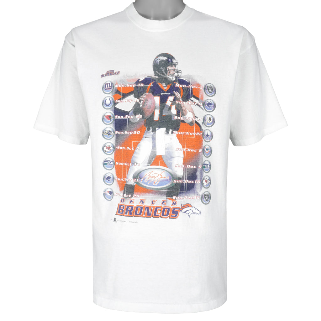 NFL (All Sport) - Denver Broncos Schedule T-Shirt 2001 Large Vintage Retro Football