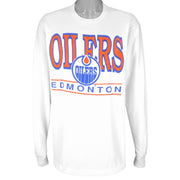 NHL (Ravens Athletic) - Edmonton Oilers Big Logo Sweatshirt 1990s X-Large Vintage Retro Baseball
