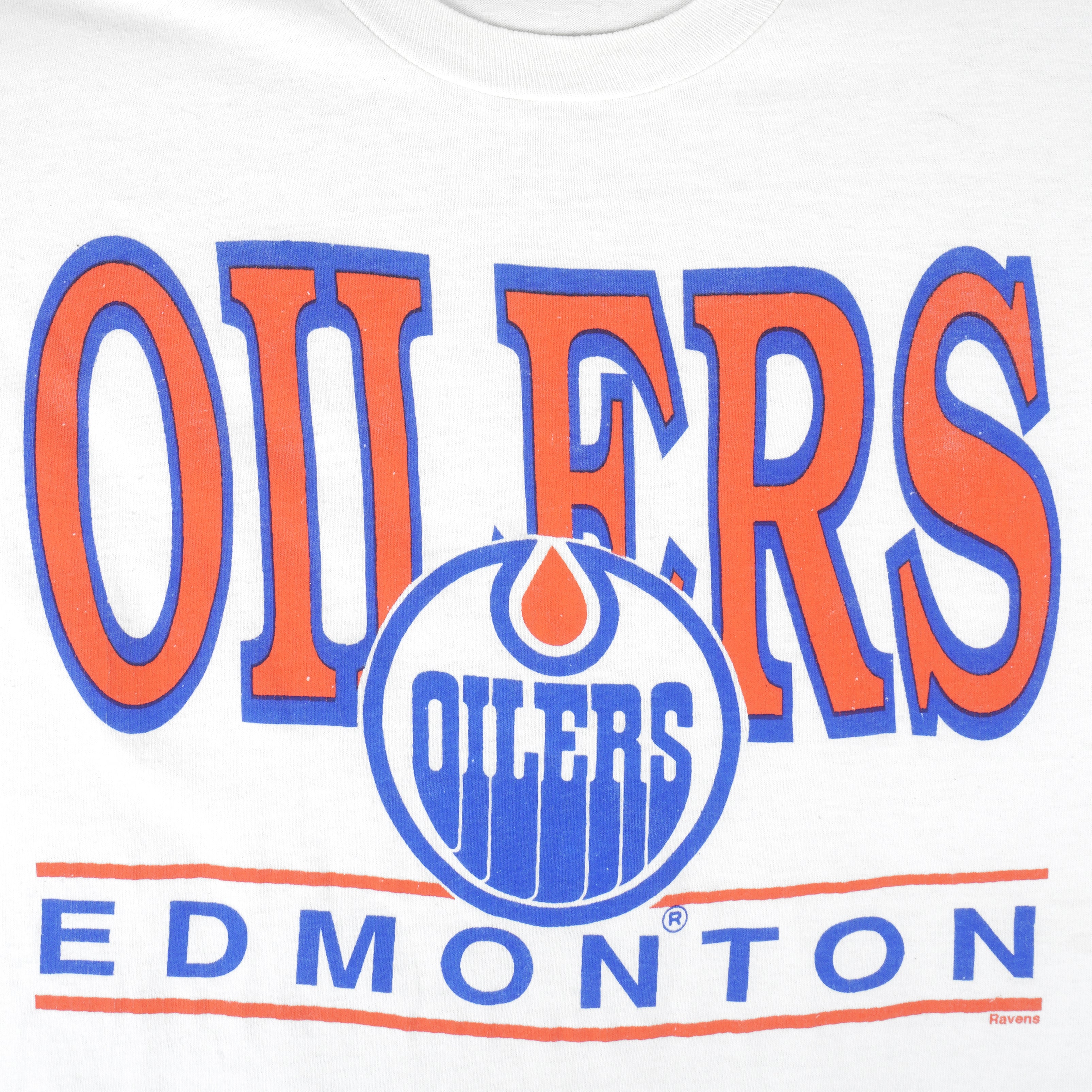 NHL (Ravens Athletic) - Edmonton Oilers Big Logo Sweatshirt 1990s X-Large Vintage Retro Baseball