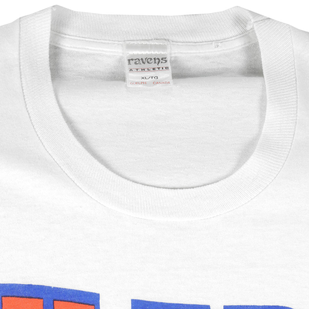 NHL (Ravens Athletic) - Edmonton Oilers Big Logo Sweatshirt 1990s X-Large Vintage Retro Baseball
