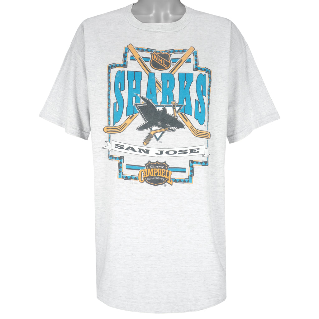 NHL (Logo 7) - Grey San Jose Sharks T-Shirt 1991 XX-Large Vintage Retro Hockey