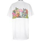 Vintage (Prints Of Tails) - White Cats & Flowers T-Shirt 1990s X-Large Vintage Retro