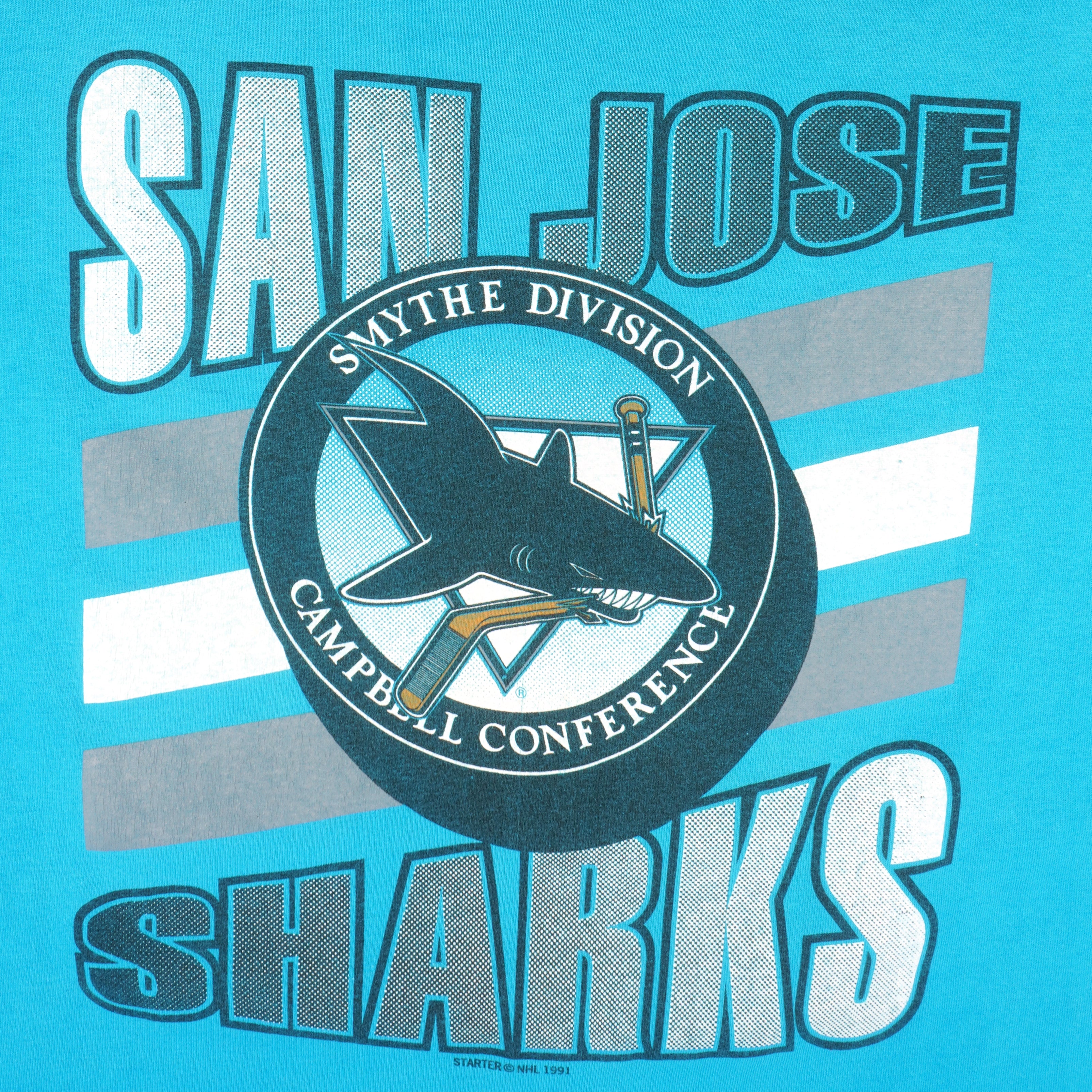 Starter - San Jose Sharks Campbell Conference T-Shirt 1991 Large Vintage Retro Hockey