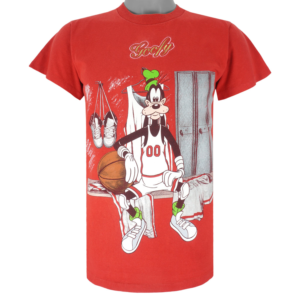 Disney - Red Goofy Basketball T-Shirt 1990s Medium Vintage Retro
