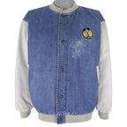 Disney - Mickey Mouse Embroidered Denim Bomber Jacket 1990s Large Vintage Retro