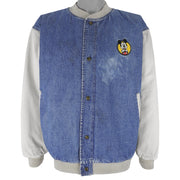 Disney - Mickey Mouse Embroidered Denim Bomber Jacket 1990s Large Vintage Retro