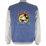 Disney - Mickey Mouse Embroidered Varsity Denim Jacket 1990s Large